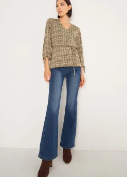 Jeans CindyJ-U gamba flare con bottoni oro