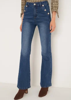 Jeans CindyJ-U gamba flare con bottoni oro