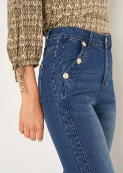 Jeans CindyJ-U gamba flare con bottoni oro