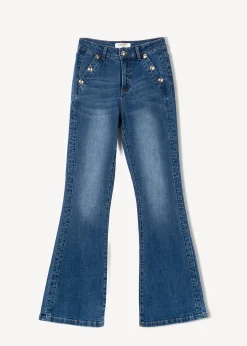 Jeans CindyJ-U gamba flare con bottoni oro
