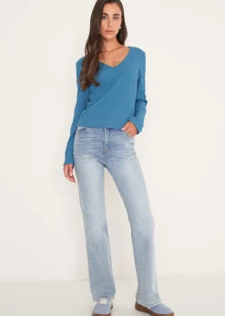 T-shirt Simply a rilievo con scollo a V