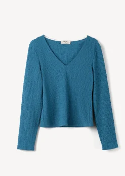 T-shirt Simply a rilievo con scollo a V